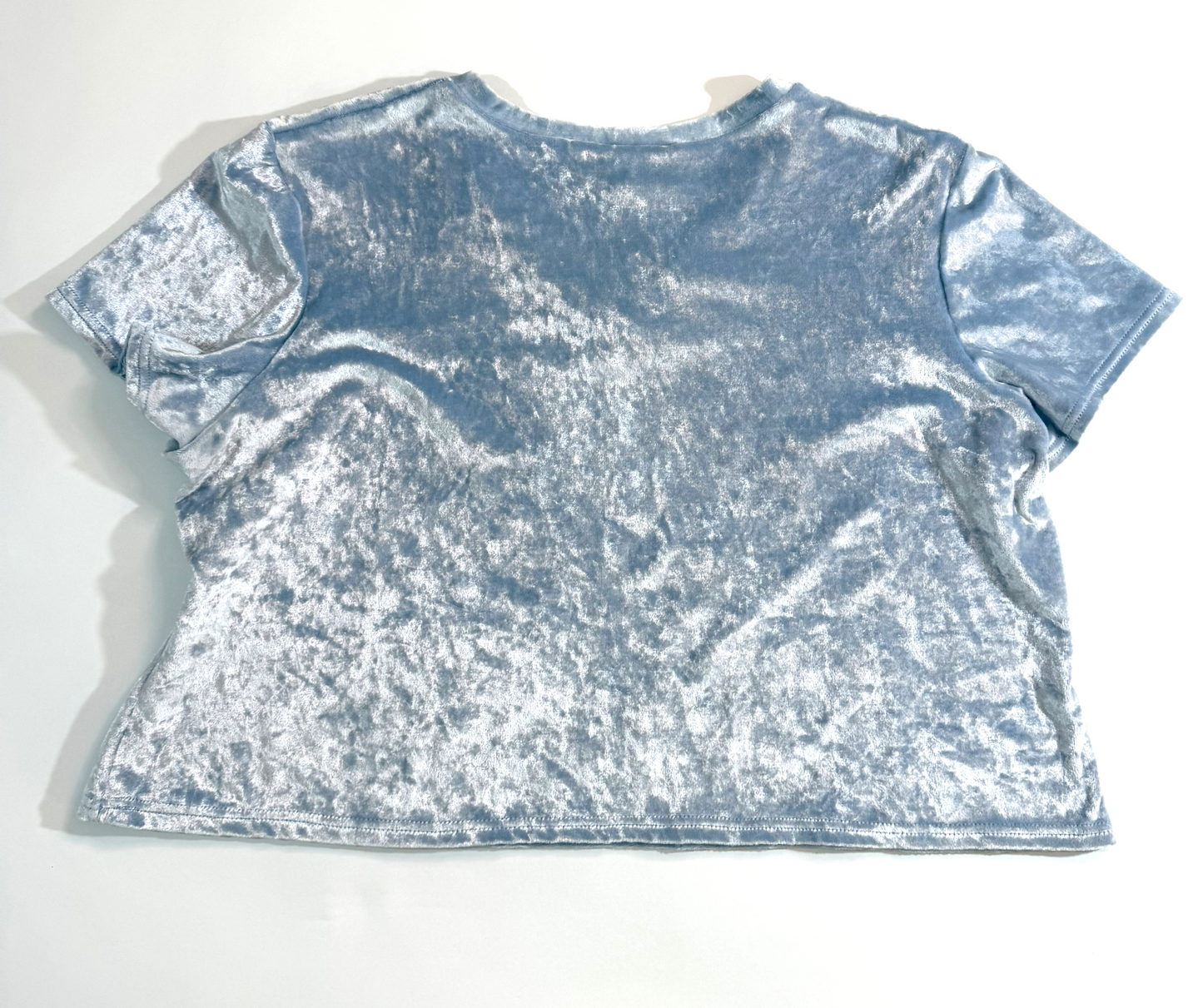 Vintage 1990s Icy Light Blue Cropped Velvet Feel Top by Cotton - XL