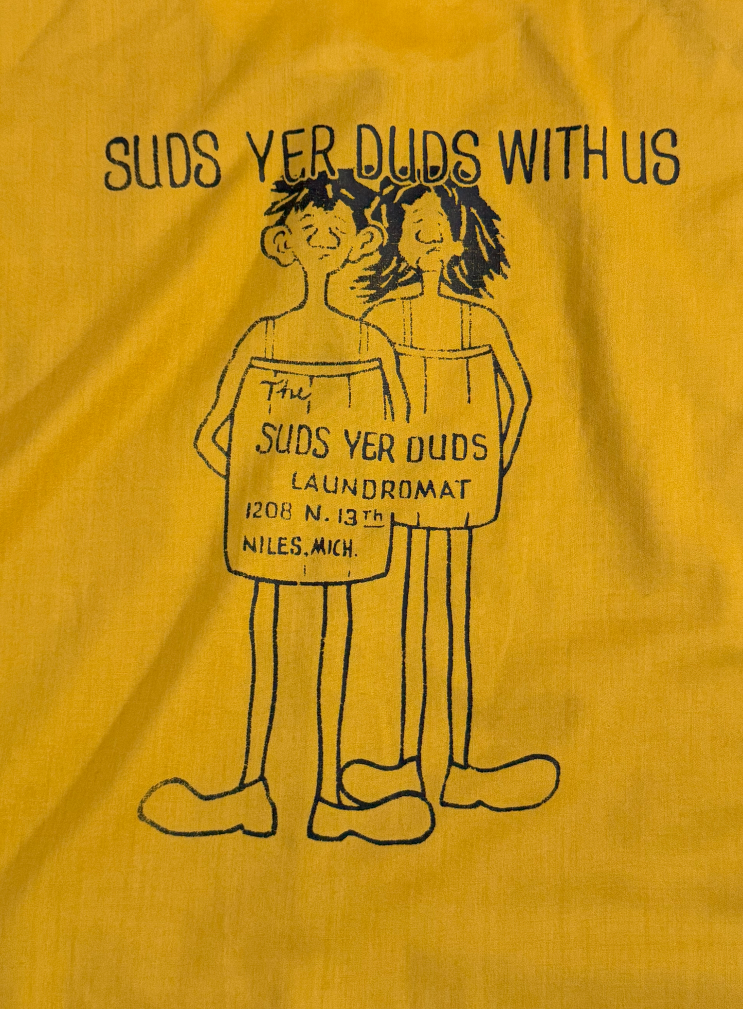 Vintage ~1970s Yellow Suds Yer Duds Laundromat Smock Vest - Small