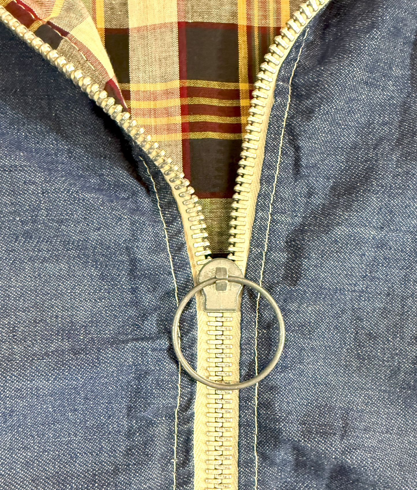 Vintage ~1970s Reversible Denim and Plaid Zip up Hooded Jacket - Large