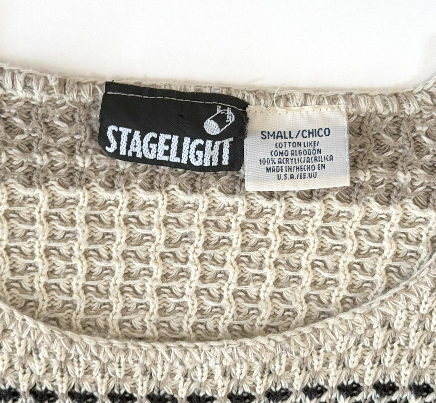 Vintage ~1990s Black, Cream, and Tan Neutral Striped Sweater by Stagelight - Small