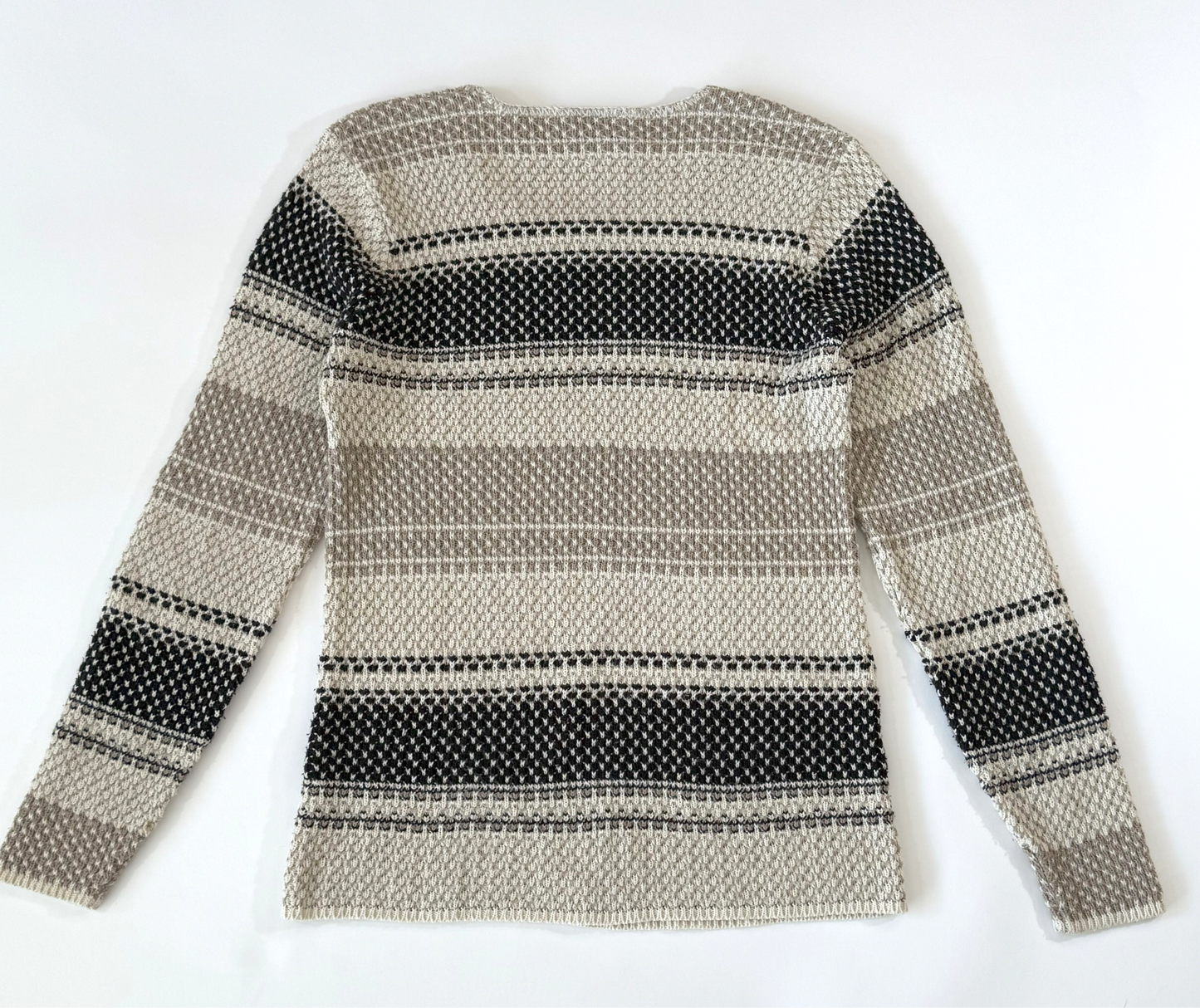 Vintage ~1990s Black, Cream, and Tan Neutral Striped Sweater by Stagelight - Small