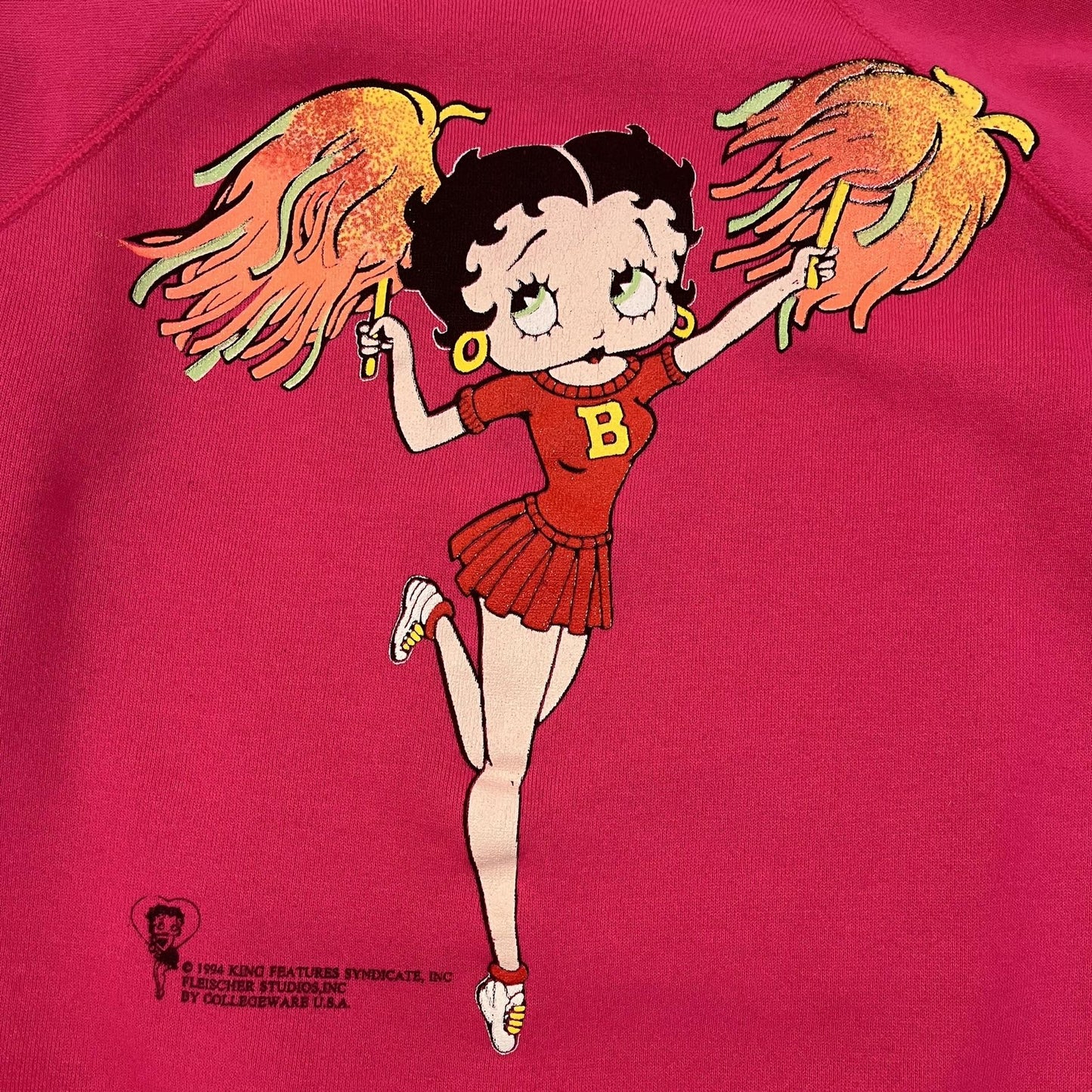 Vintage 1990s Hot Pink Betty Boop Cheerleader Crewneck Sweatshirt - Large