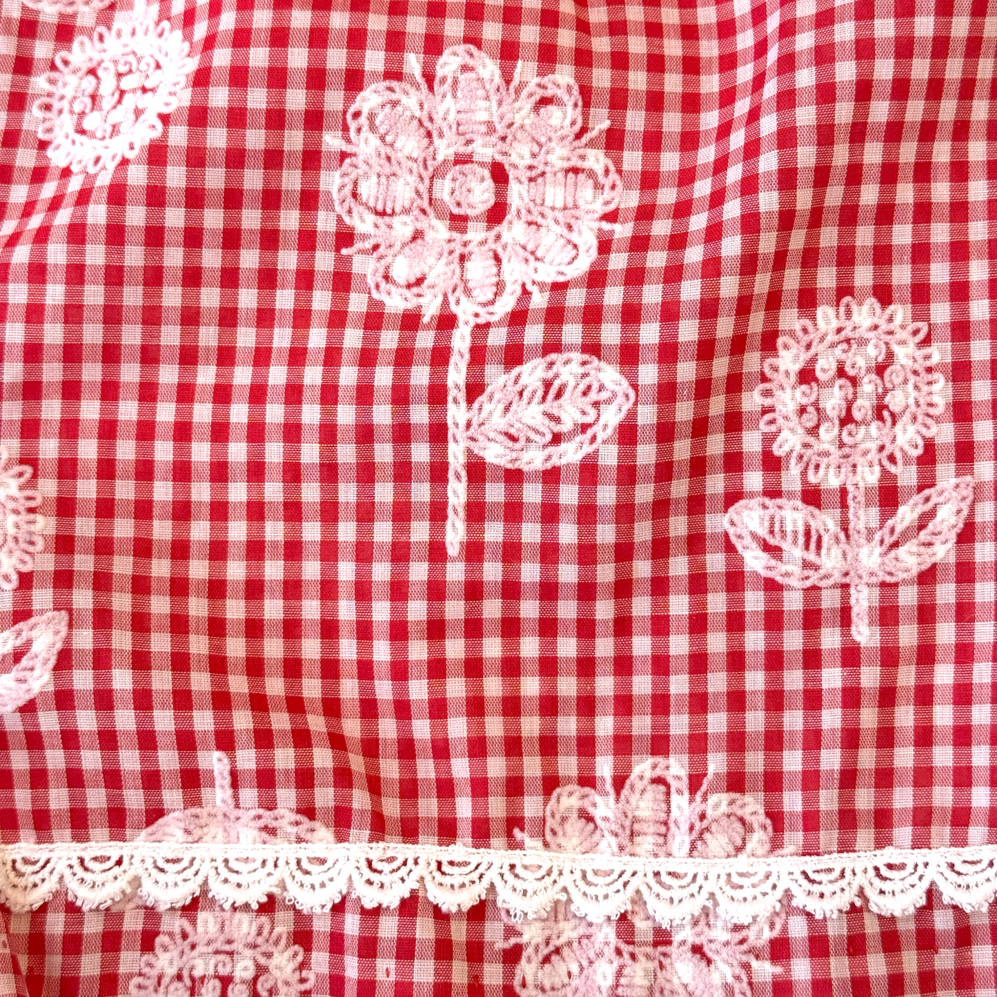 Vintage 1970's Red Gingham Short Shorts with White Flowers by Queens Way to Fashion - Small