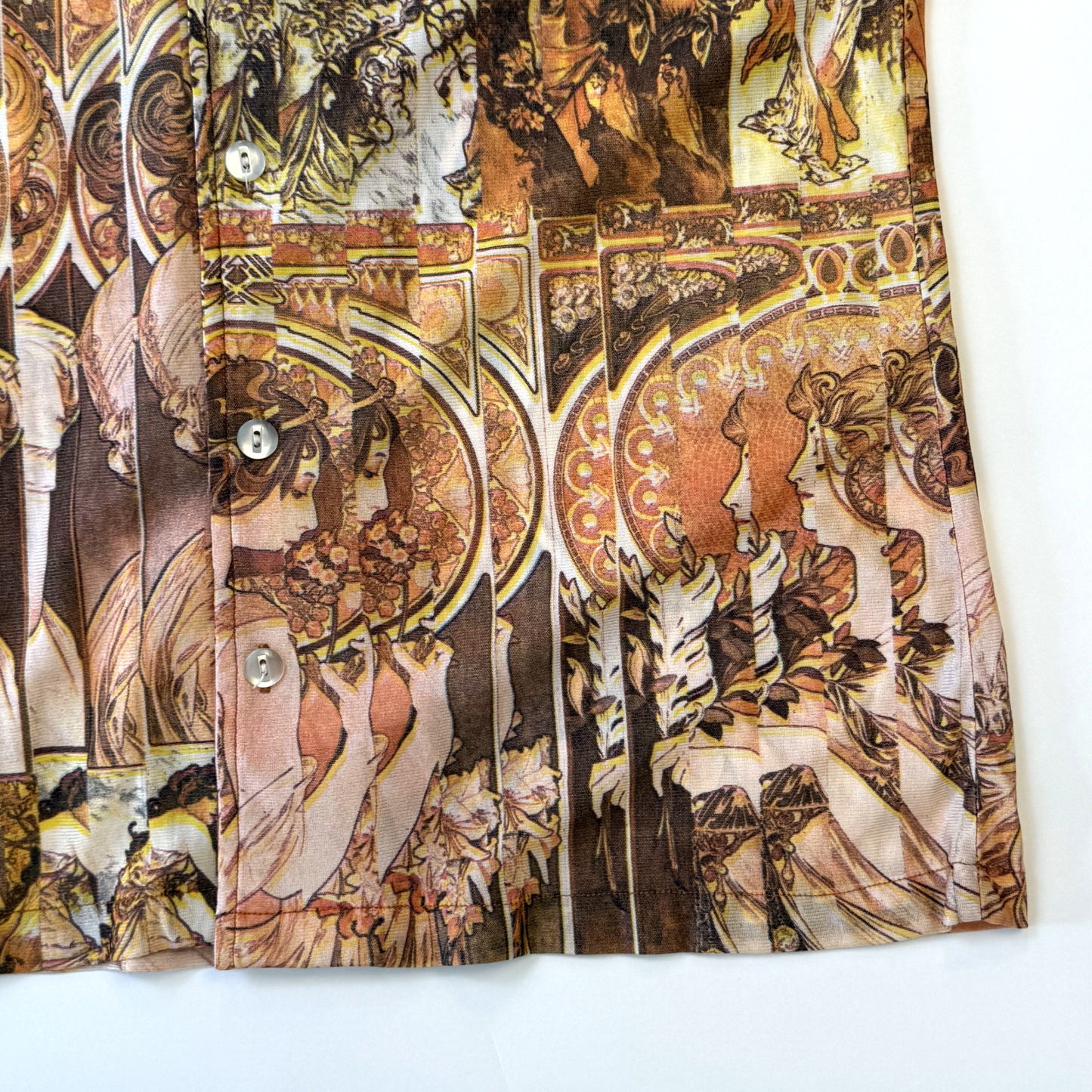 Vintage 1970s Psychedelic Art Nouveau Alphonse Mucha Print Short Sleeve Disco Shirt - Small/Medium