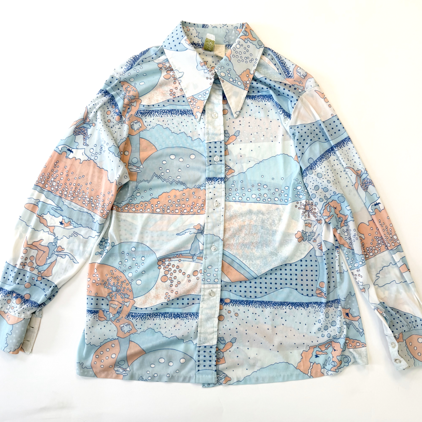Vintage 1960s 1970s Whimsical Parisian-esque Novelty Print Plus Size Blouse - XL/1X