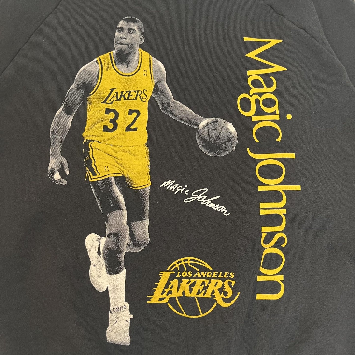 Vintage 1980s 1990s Black and Yellow Magic Johnson Lakers Black Crewneck Sweatshirt - Large