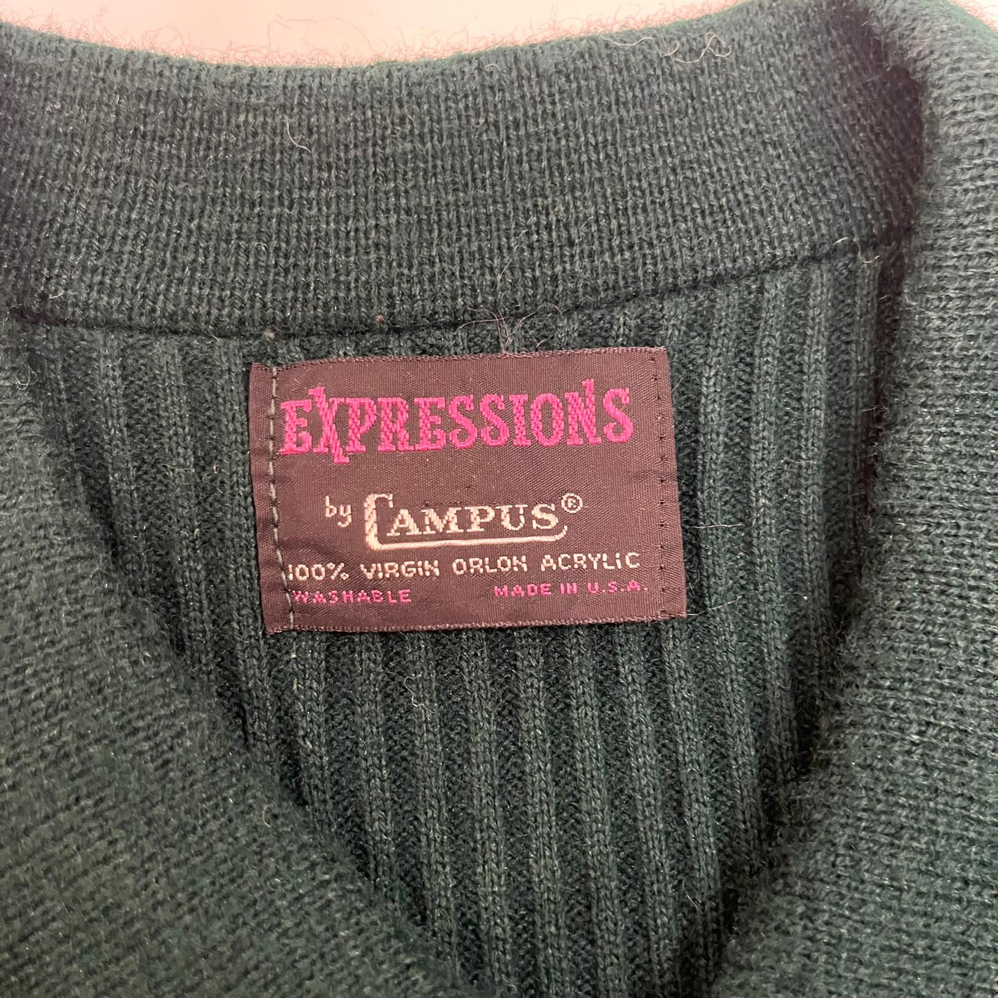 Vintage 1970s Green Expressions by Campus Sweater - Medium