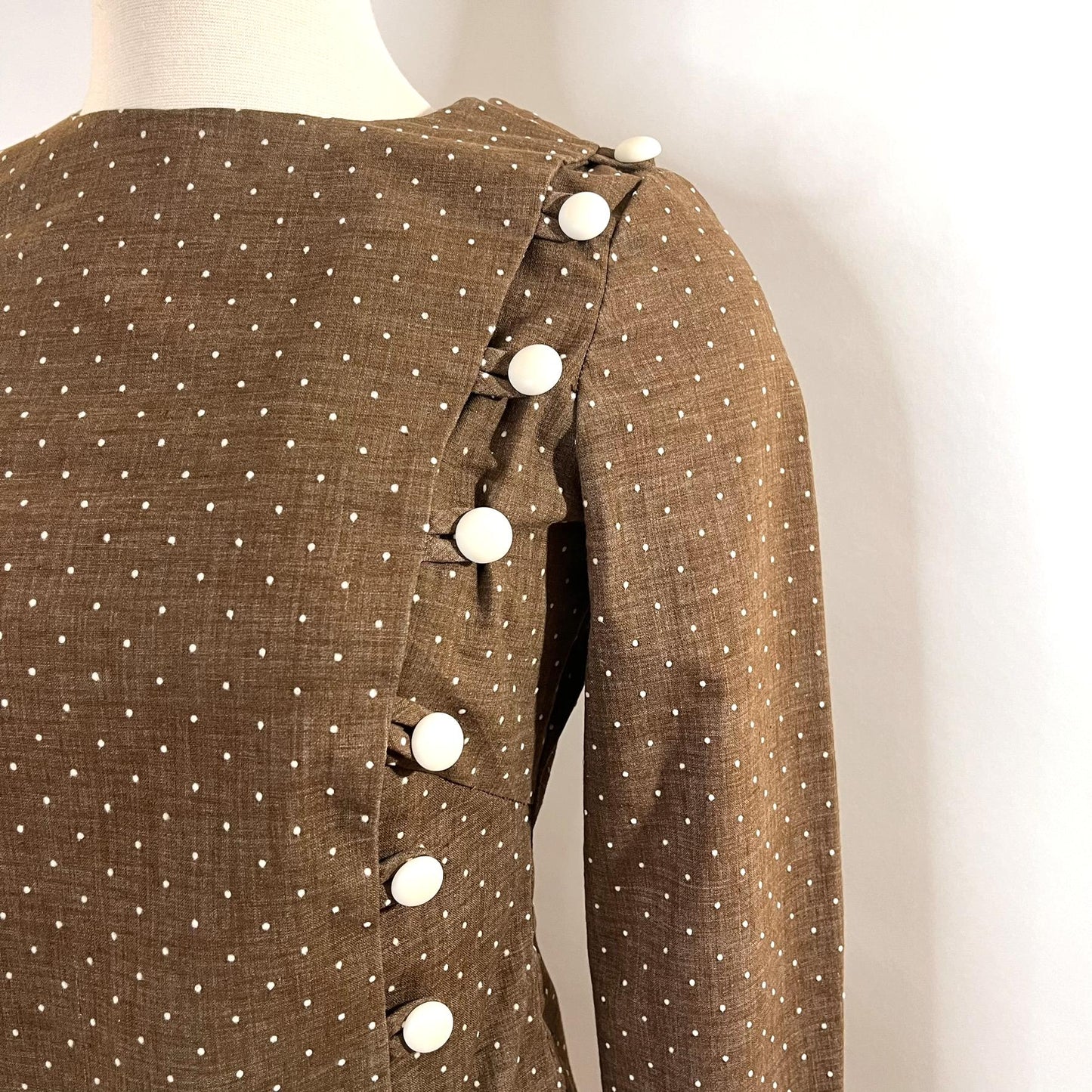 Vintage 1970's Brown Polka Dot E n' C Jr. Button Down Mini Dress - XS