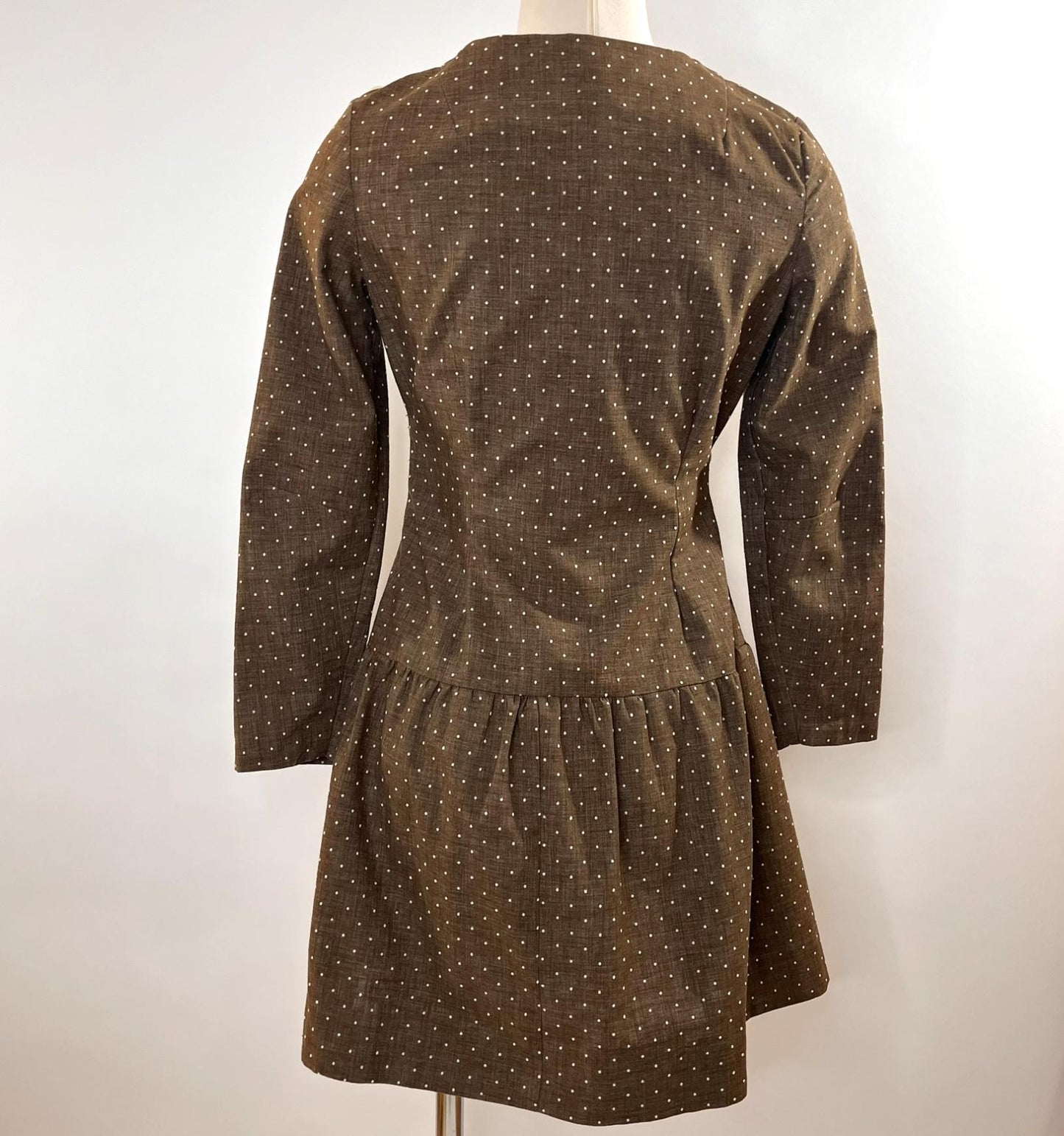 Vintage 1970's Brown Polka Dot E n' C Jr. Button Down Mini Dress - XS