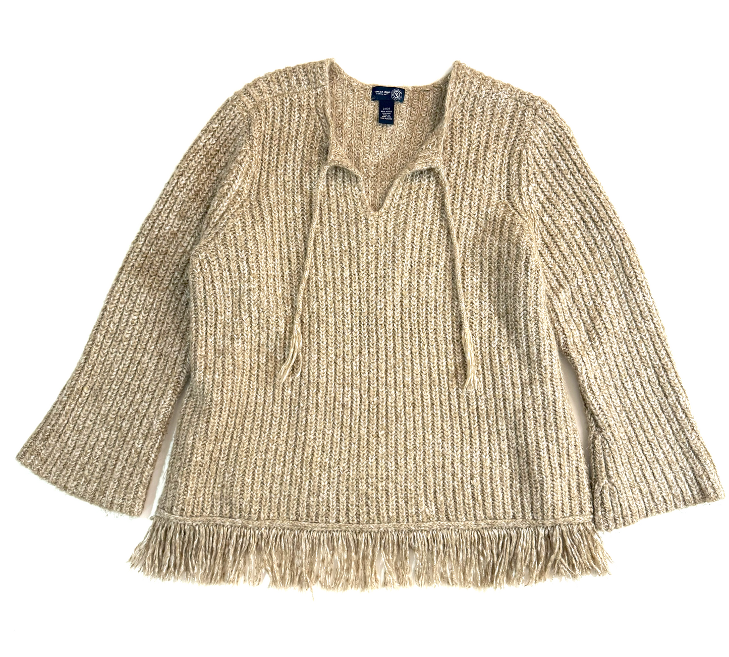 Vintage 1990s Oatmeal Beige Venezia Boho Sweater with Fringe - 3X