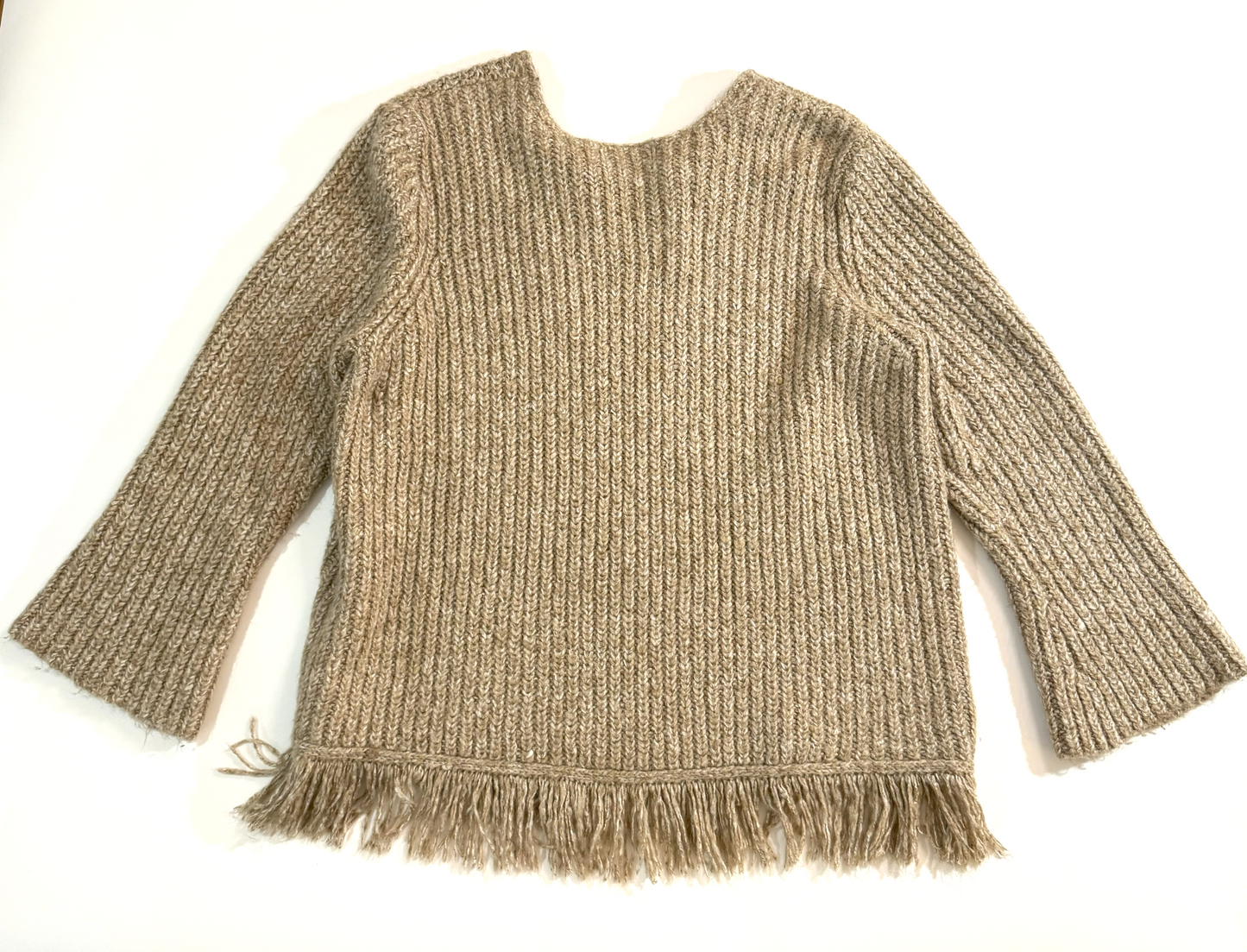 Vintage 1990s Oatmeal Beige Venezia Boho Sweater with Fringe - 3X