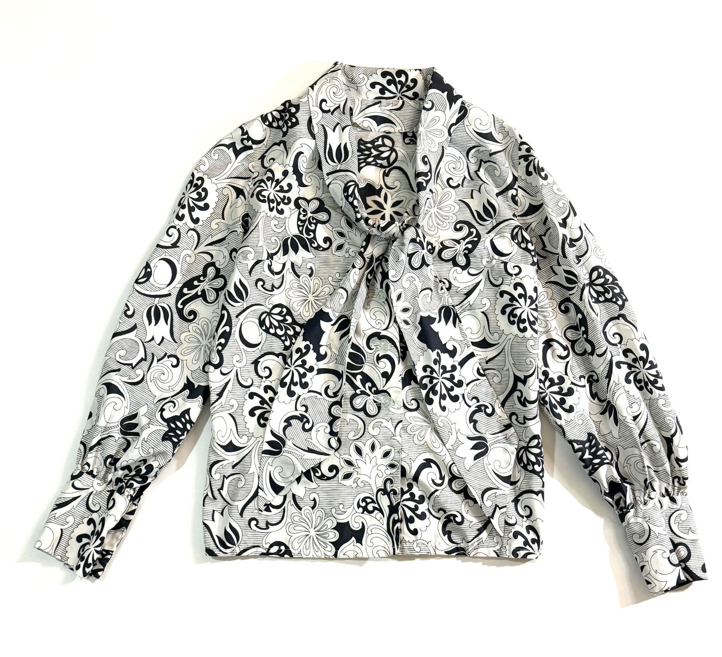 Vintage ~1960s Psychedelic Black and White Print Blouse - Large