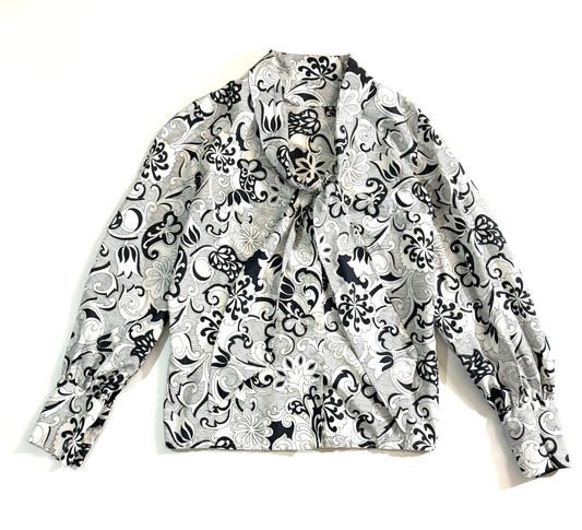 Vintage ~1960s Psychedelic Black and White Print Blouse - Large