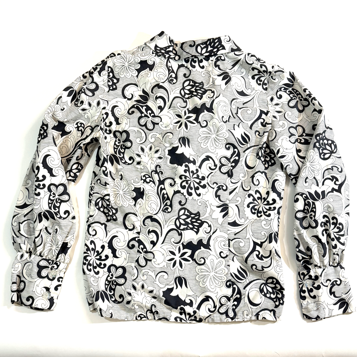 Vintage ~1960s Psychedelic Black and White Print Blouse - Large