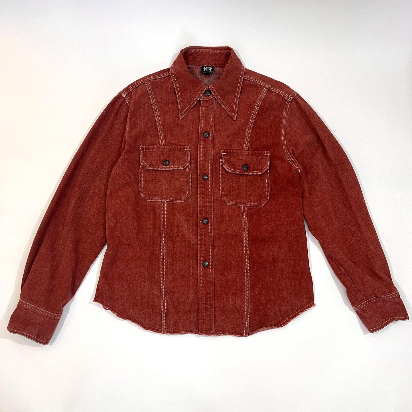 Vintage 1970s Sears Hands Off Light Red Denim Button Down Shirt - Medium