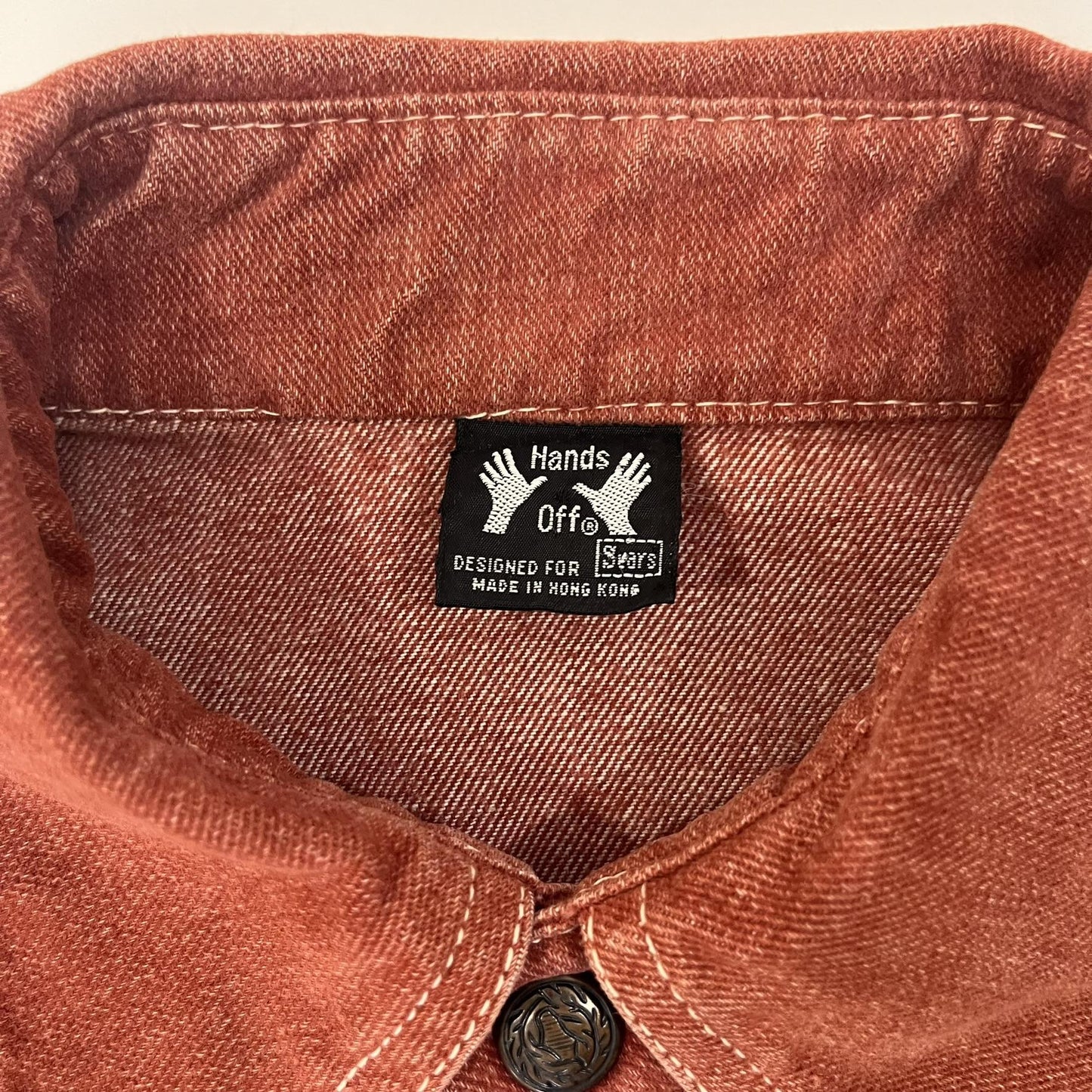 Vintage 1970s Sears Hands Off Light Red Denim Button Down Shirt - Medium