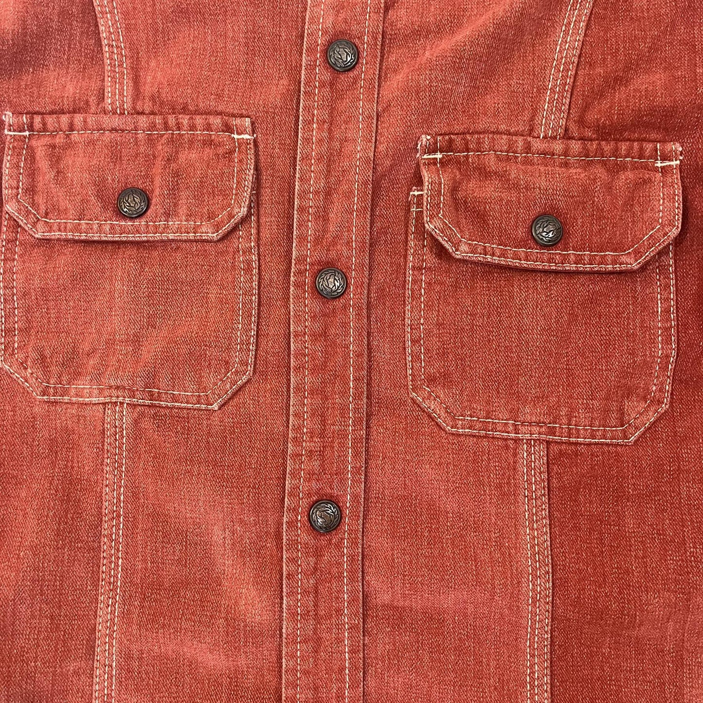 Vintage 1970s Sears Hands Off Light Red Denim Button Down Shirt - Medium