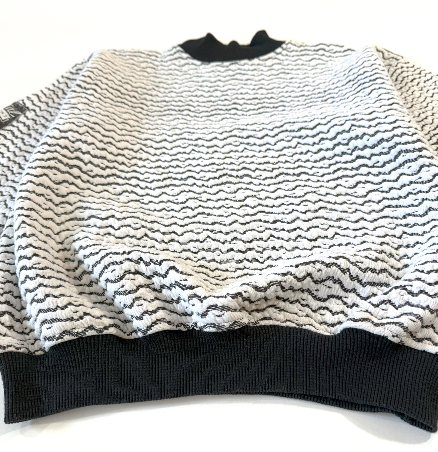 Vintage 1980s Mock Turtleneck Black and White Striped Sweatshirt by Koman Sportswear - Medium