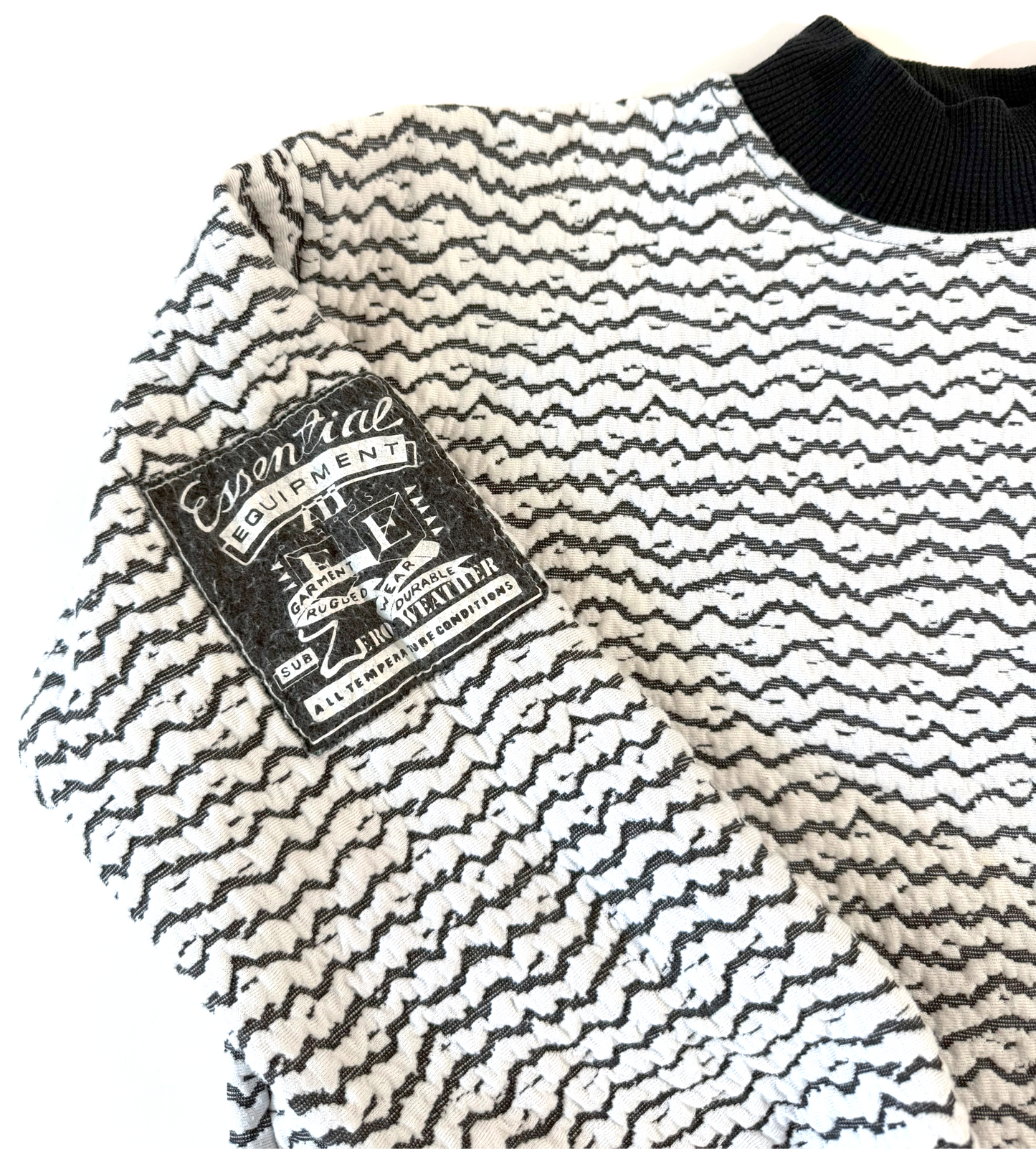 Vintage 1980s Mock Turtleneck Black and White Striped Sweatshirt by Koman Sportswear - Medium