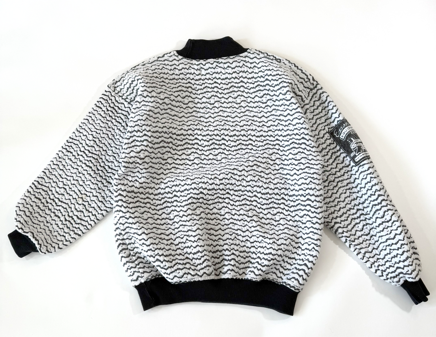 Vintage 1980s Mock Turtleneck Black and White Striped Sweatshirt by Koman Sportswear - Medium