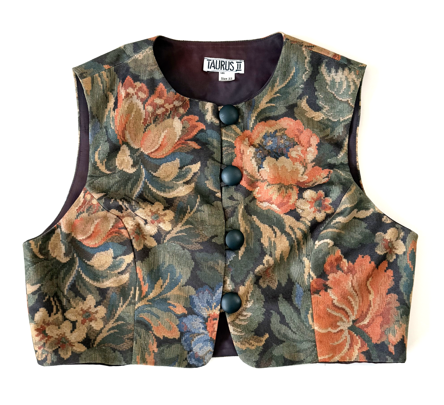 Vintage 1990s Floral Cropped Vest by Taurus II - Medium