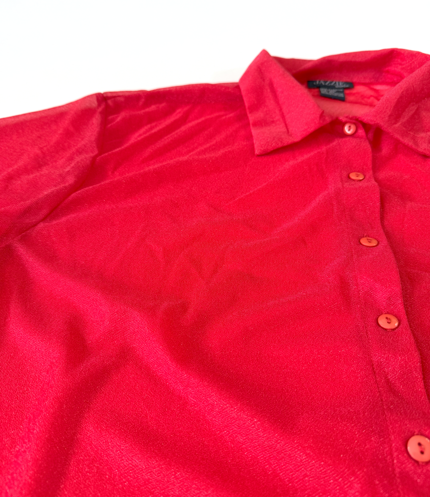 Vintage ~1990s/Y2K Sheer Metallic Red Short Sleeve Button Down Top by Jazzie Women - 3X