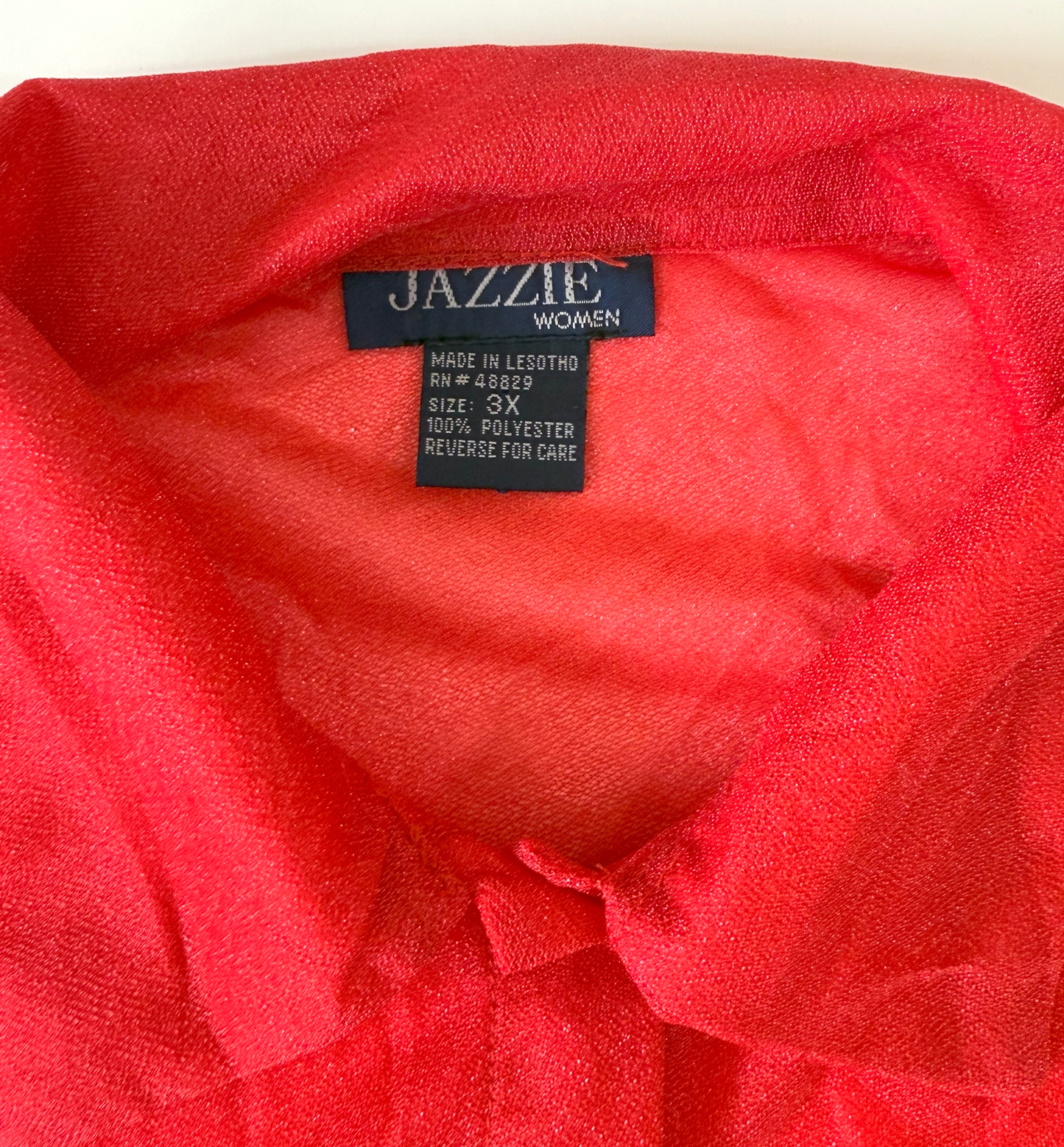 Vintage ~1990s/Y2K Sheer Metallic Red Short Sleeve Button Down Top by Jazzie Women - 3X