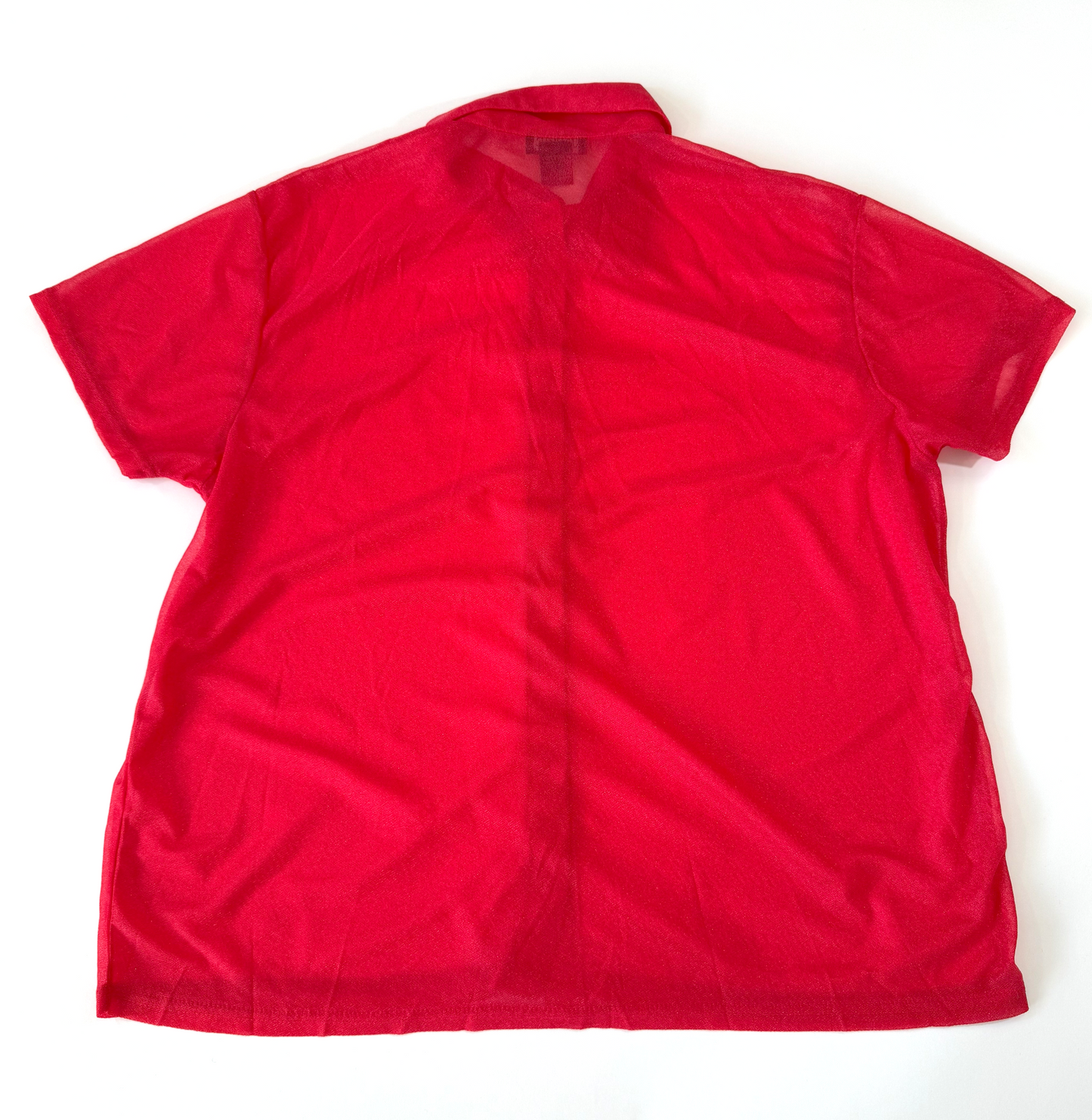 Vintage ~1990s/Y2K Sheer Metallic Red Short Sleeve Button Down Top by Jazzie Women - 3X