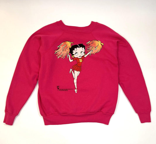 Vintage 1990s Hot Pink Betty Boop Cheerleader Crewneck Sweatshirt - Large