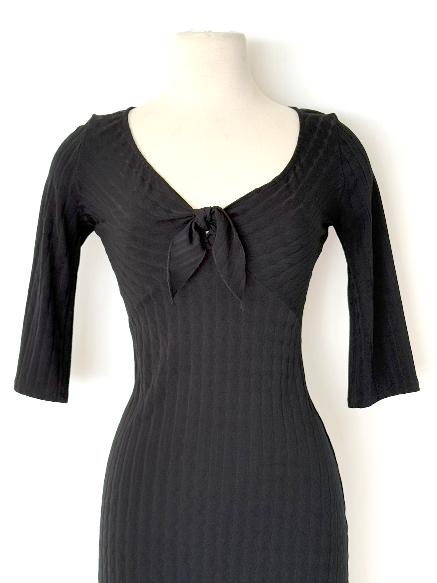 Vintage 1990s/Y2K Black Ribbed Dress by Bisou Bisou - Small