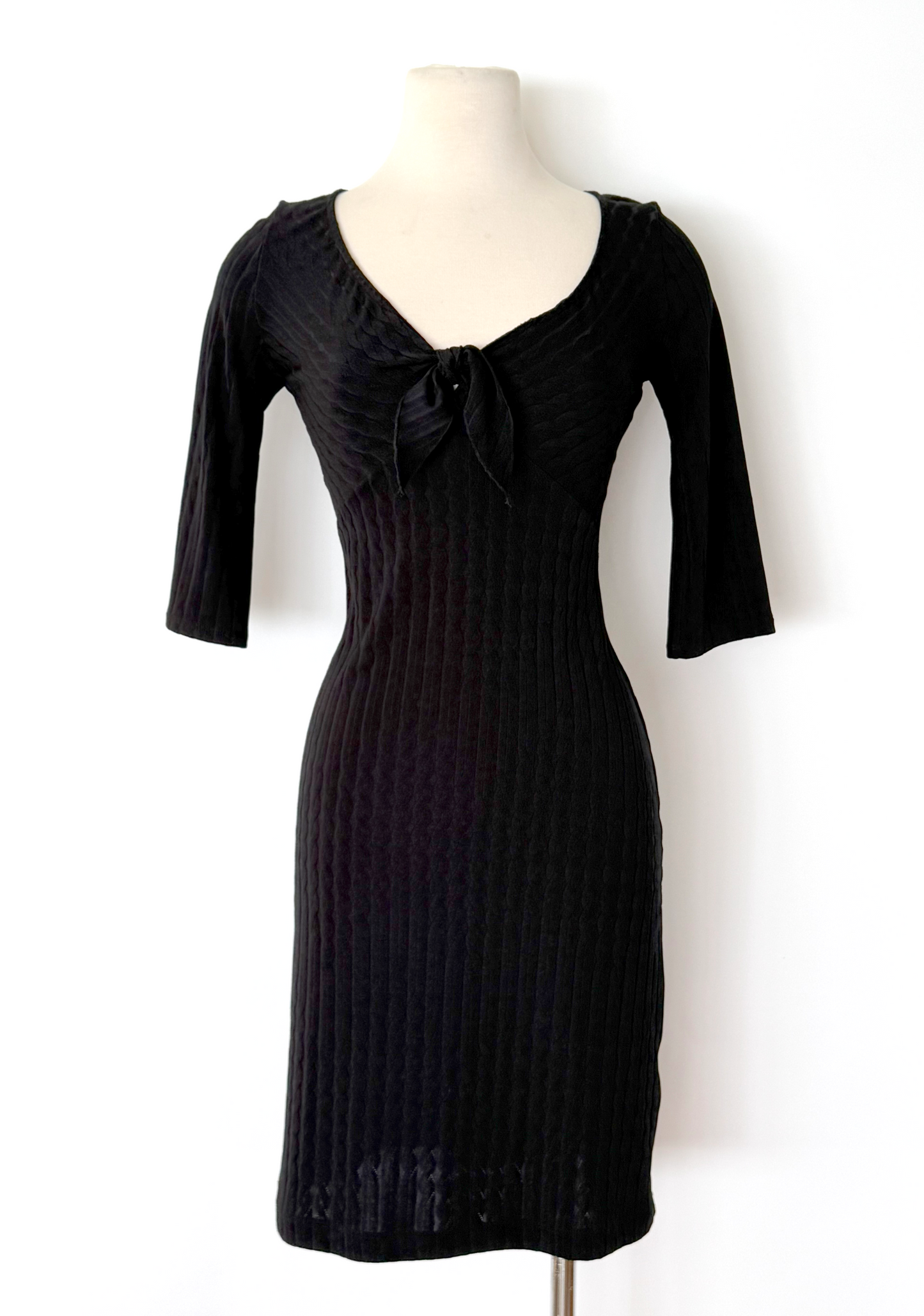 Vintage 1990s/Y2K Black Ribbed Dress by Bisou Bisou - Small