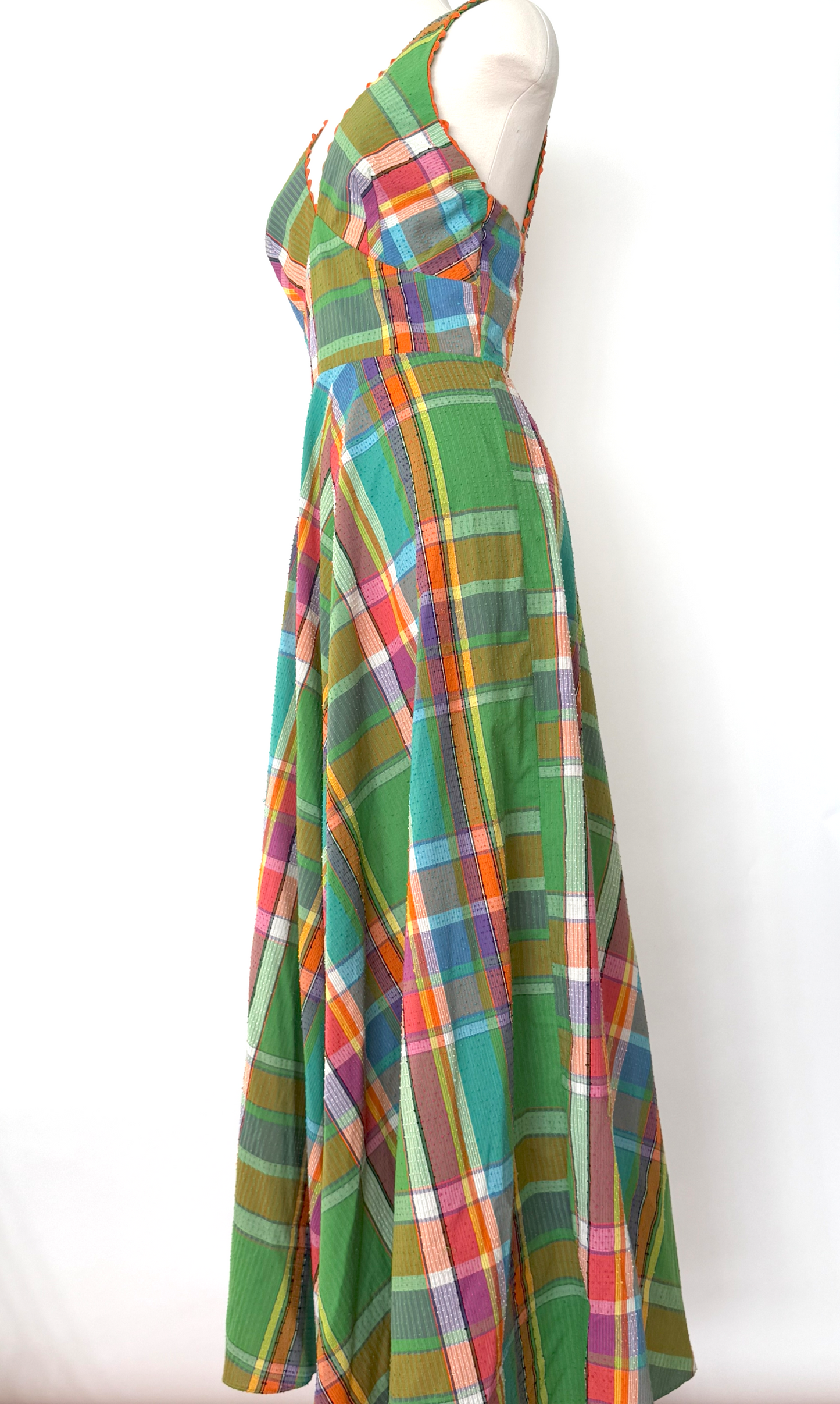 Vintage 1970s Green Plaid Maxi Dress by Denise L Hermosa Beach - XS