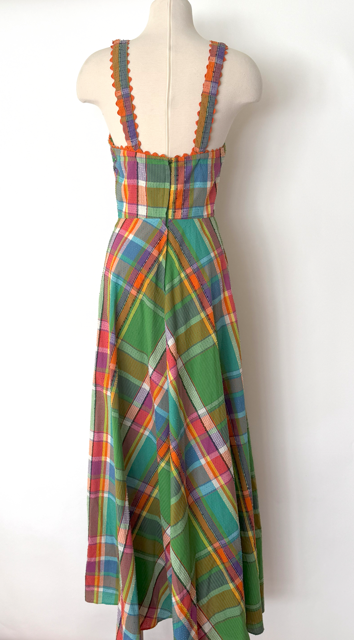 Vintage 1970s Green Plaid Maxi Dress by Denise L Hermosa Beach - XS