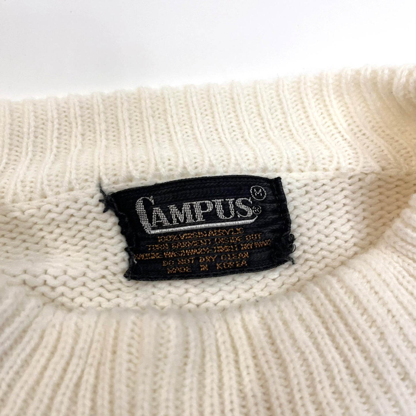 Vintage 1980s Campus Brand Crewneck Cream Sweater - Medium