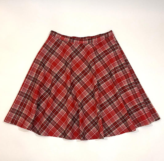 Vintage 1970s Sears Red Plaid Midi Skater Skirt - Medium/Large