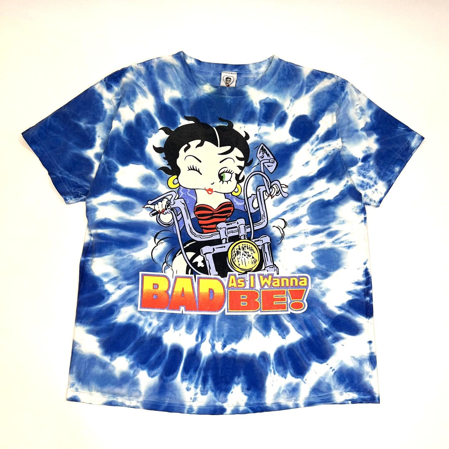 Vintage Y2K Blue Tie-Dye Betty Boop Motorcycle "Bad As I Wanna Be" Tee - XL